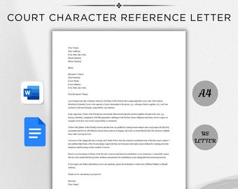 Court Character Reference Letter Template: Editable Word & Google Docs (Digital Download)