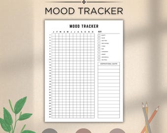 Minimalist Mood Tracker Printable: Fillable PDF Journal (A4, A5, Letter Size)