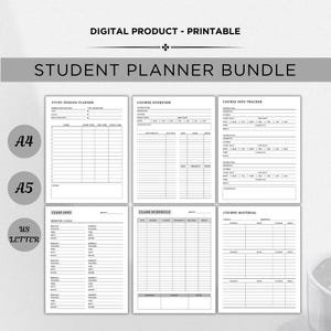 Student Planner Bundle: 15+ Fillable Academic Study Templates (A4, A5, Letter Sizes) (PDF Download
