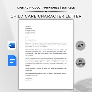 Letter of Recommendation Template for Childcare, Professional Character Reference Letter, Create a Personalized Reference Letter in Minutes