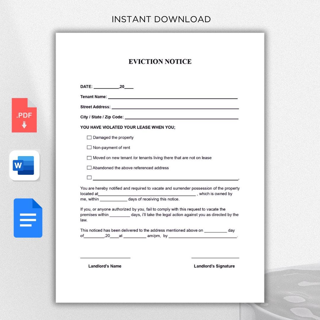 Editable Eviction Notice Template: Landlord Legal Form (word, PDF ...