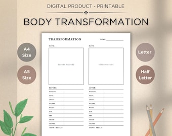 Body Transformation Planner: Fitness Journey Tracker (Printable PDF & Digital)