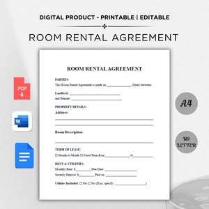 Printable Room Rental Agreement Template Editable Room Tenancy Agreement Rent Room Roommate Room Rental Agreement Room Rental Contract doc