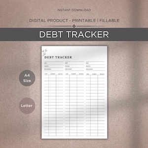 Debt Tracker Printable: Payoff Log, Budget Planner (A4/Letter PDF)