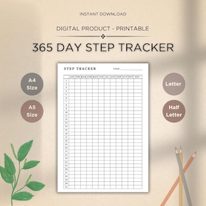 Registro de peso de 365 días imprimible y rellenable, diario de peso diario, registro de pérdida de peso, tamaño A4/A5/Carta/Media página, descarga instantánea
