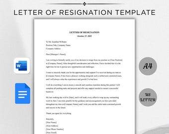 Professional Resignation Letter Template: Editable in Word & Google Docs