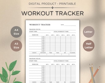 Printable Workout Tracker: Daily Exercise Log, Fitness Planner (A4/A5/Letter Sizes) (Digital Download)