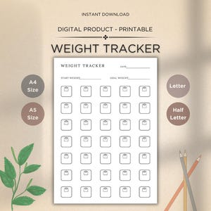 Druckbarer Abnehm-Tracker: Minimalistisches Design (A4/A5/Letter/Half Letter PDF)