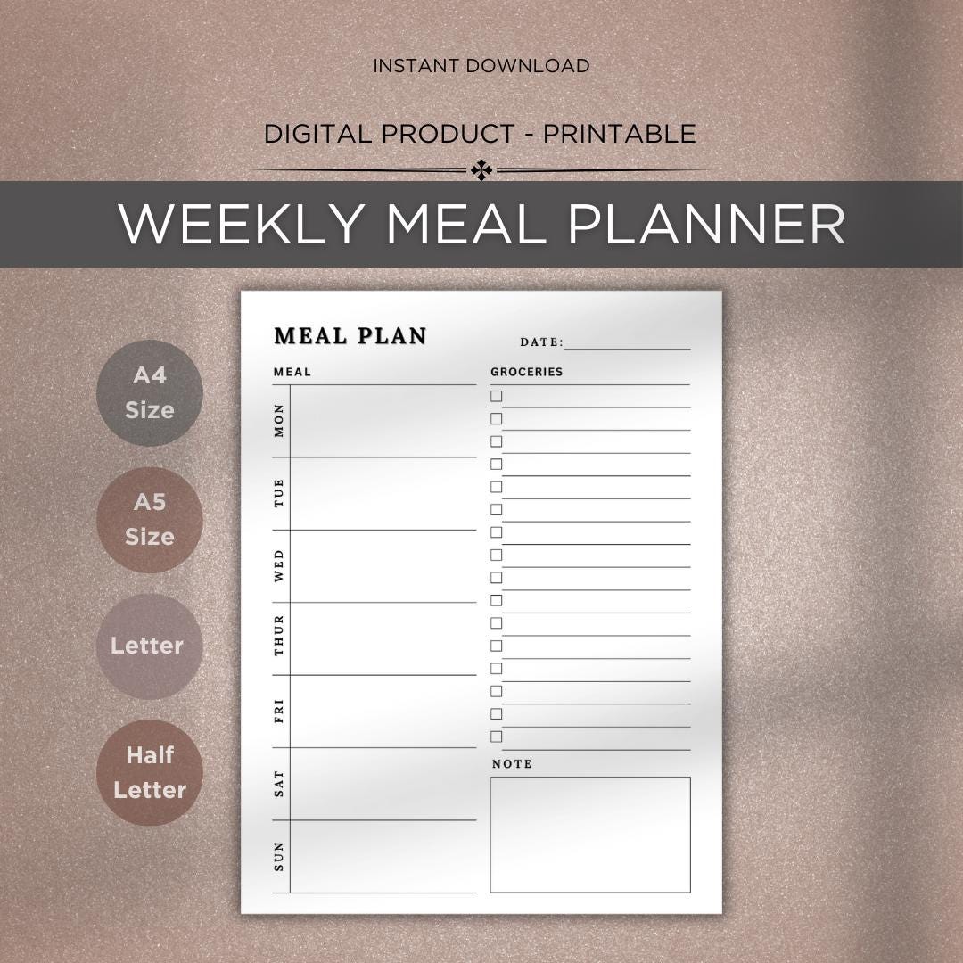 Weekly Meal Planner Printable Template: Grocery List, A4/a5/letter ...