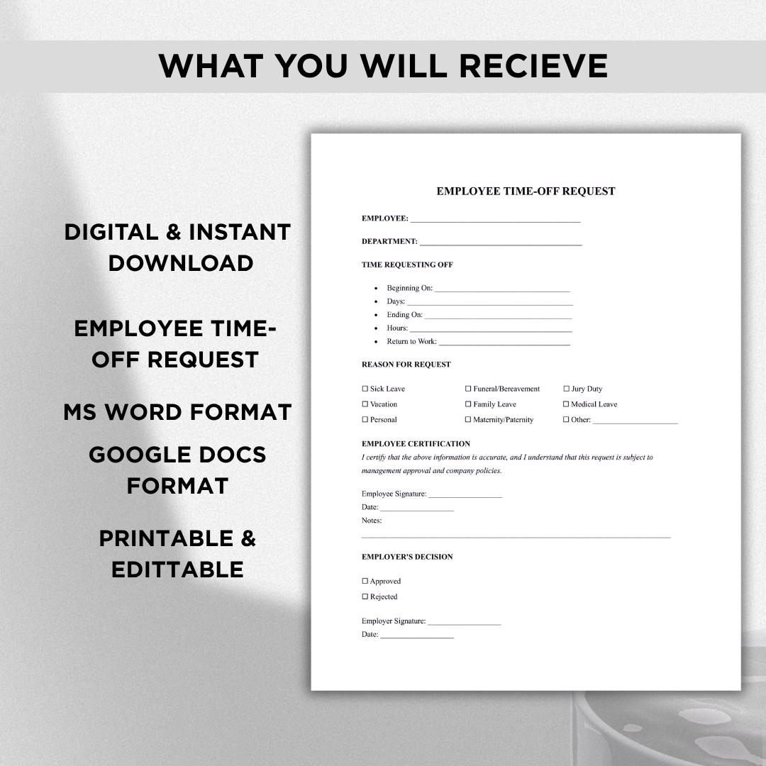 Time Off Request Background Employee Time-off Request Template (printable & Editable) - Etsy
