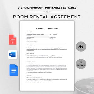 Printable Room Rental Agreement Template. Editable Room Tenancy Agreement. Rent Room. Roommate Room Rental Agreement. Room Rental Contract