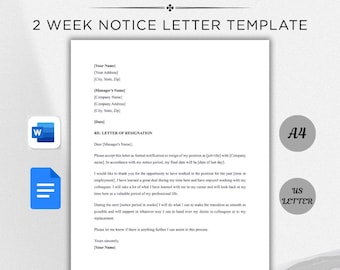 Editable Resignation Letter Template, Professional Notice (Google Docs/Word)