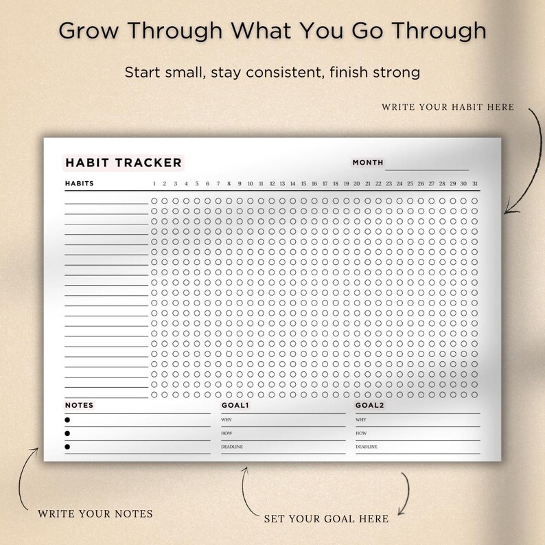 Printable Monthly Habit Tracker: A4/letter Sizes (fillable PDF, Instant ...