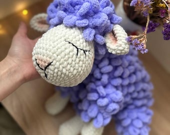 Handmade Crochet Sheep Pillow - Soft Knitted Plush Toy - Nursery Decor