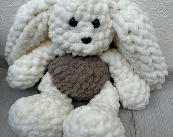 Handmade Crochet Plush Bunny: Cream Chenille Amigurumi Toy