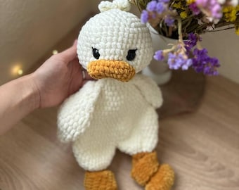 Crochet Duck Lovey • Comfort Toy • Soft Plush Security Blanket