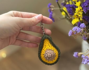 Crochet Avocado Keychain - Handmade Avocado Charm - Mini Plush Keyring