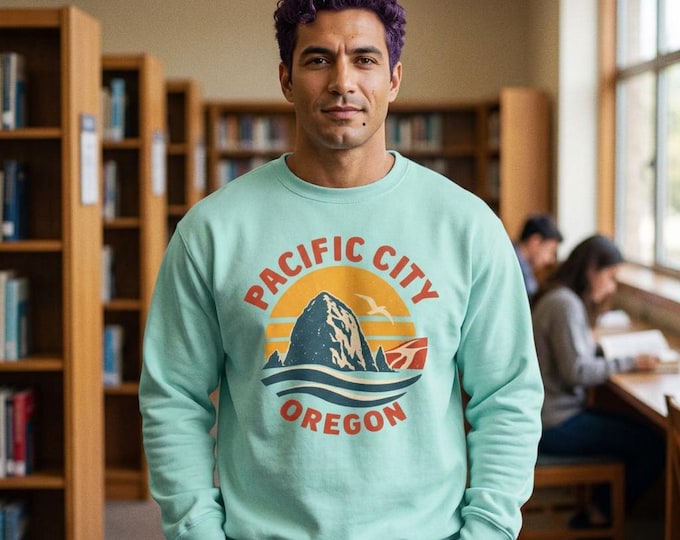 Pacific City Oregon Haystack Rock sunset sweatshirt | Coastal Waves Crewneck