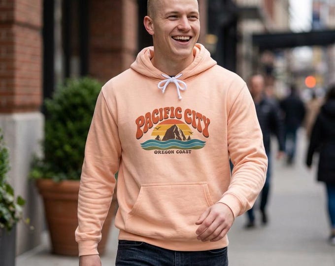 Pacific City Oregon Coast Hoodie | Retro Sunset Surf Graphic