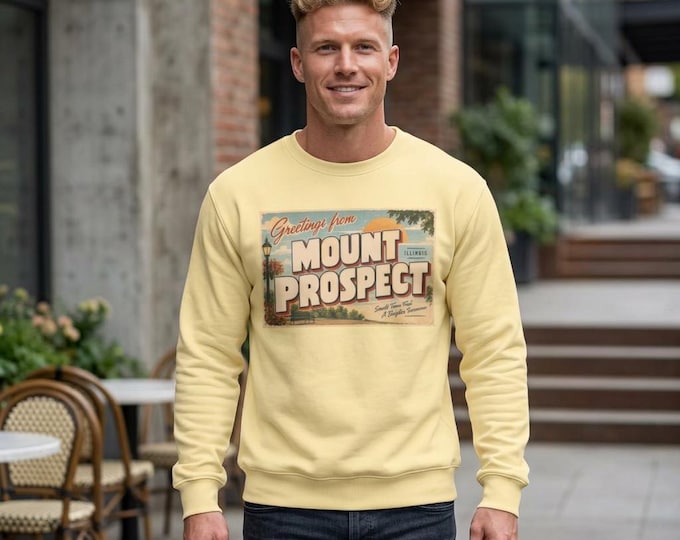 Greetings from Mount Prospect Crewneck sweatshirt | Vintage postcard design