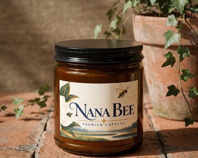 Nana Bee Amber Jar Candle | Soy Candle with Black Lid, 4oz or 9oz