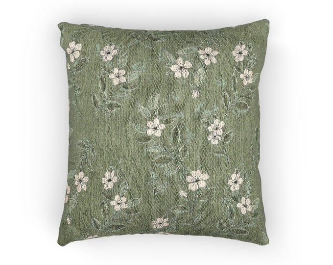 Rue Joubert Vintage Floral Woven Pillow | Green Floral Throw Pillow