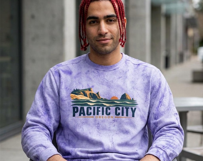 Pacific City Beach Graphic Crewneck Sweatshirt | Yellow Tie-Dye