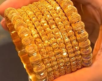 【美品】human made bangle gold 8pcs Premium Gold Plated Bangles for Weddings – Lightweight