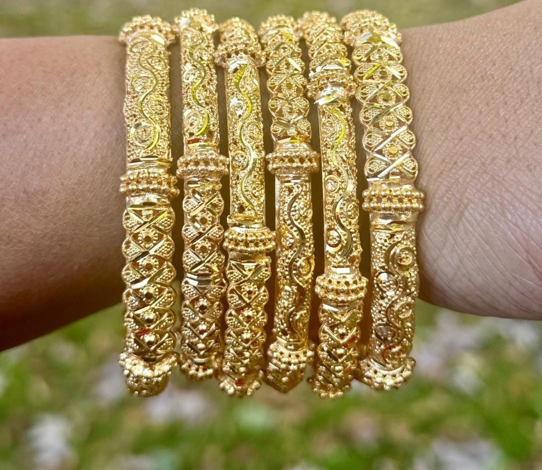 6pcs Premium Gold Plated Bangles for Weddings – Lightweight