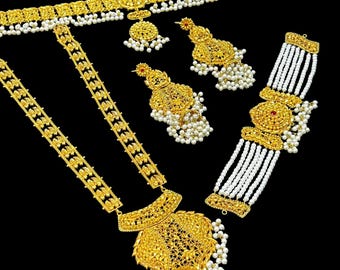 Elegant Gold Bridal Jewelry Set – Wedding Necklace Earrings for Bridesmaids – Luxury Gold Plated Bridal Jewelry – Elegant Wedding Jewelry