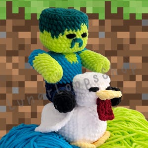 Pixel Art Sitting Zombie + Emotional Support Chicken Crochet Pattern
