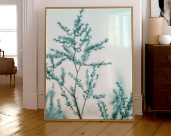 Turquoise Botanical Wall Art Print – Modern Teal Botanical Poster, Plant Decor, Digital Download