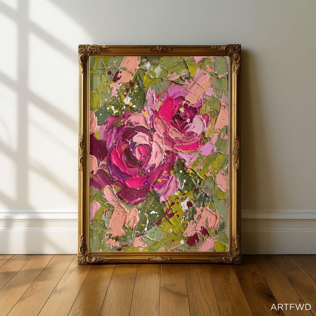 Large Textured Pink Rose Wall Art, Impasto Floral Canvas Print, Bold ...