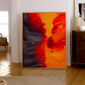 Lava Flow Abstract Print: Fiery Orange & Black Fluid Art (Digital Download)