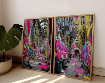 Graffiti Street Art Wall Decor Set – Colorful Urban Posters for Modern Home & Loft Style