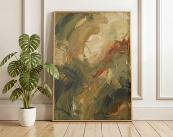 Olive Green Abstract Wall Art Print – Earthy Textured Neutral Artwork (Digital Download)