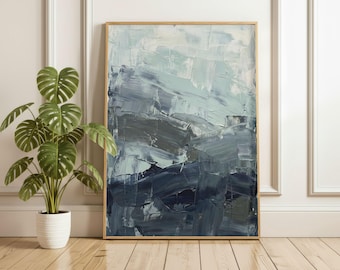 Blue Grey Abstract Wall Art Print | Moody Modern Textured Artwork (Digital Download)