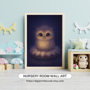 Baby Owl Art Nursery Print: Woodland Animal Decor, Cute Owl Poster (Digital Download