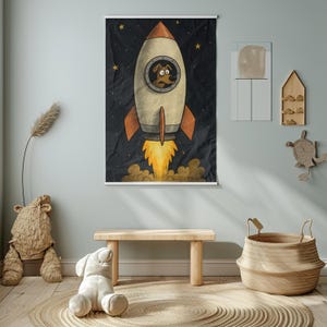 Whimsical Dog Rocket Poster - Perfect for Kids' Rooms, Animal Lovers, Space Decor, Unique Gift Ideas, Fun Wall Art