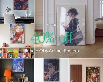 Pacchetto di 6 poster anime / Set di decorazioni murali con cartoni animati giapponesi per adolescenti (download digitale)