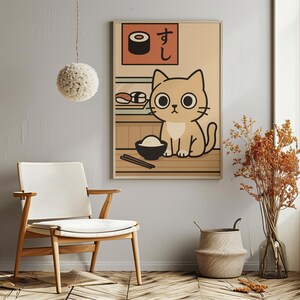 Cat Sushi Art – Kawaii Japanese Poster, Food Wall Art, Cute Cat Eating ...