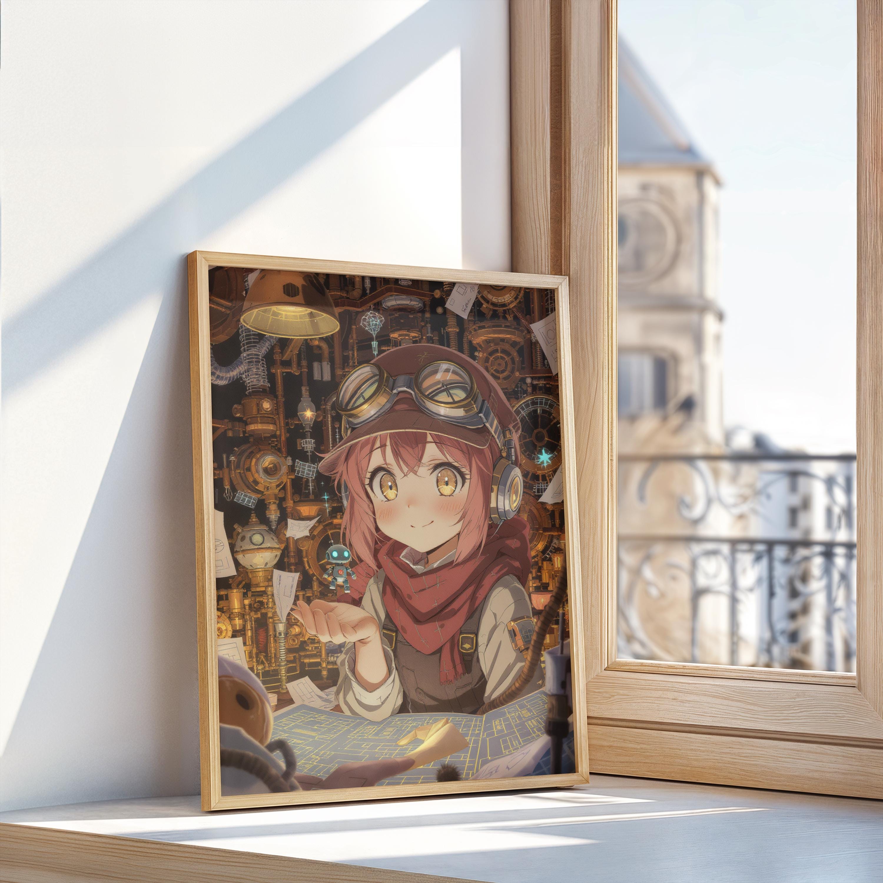 Steampunk Anime Girl Wall Art – Engineer Character Print, Digital ...