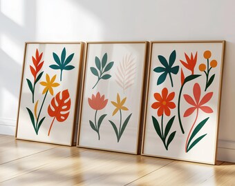 Tropical Botanical Print Set: Abstract Floral Wall Art Trio | Digital Download