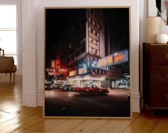 Impresión de neón de Chinatown: Arte mural de paisaje urbano futurista (descarga digital)