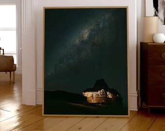 Milky Way Night Sky Print: Rustic Hut Starry Landscape (Digital Download)