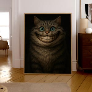 Whimsical Grinning Cat Art Print: Funny Quirky Home Decor (Digital Download)