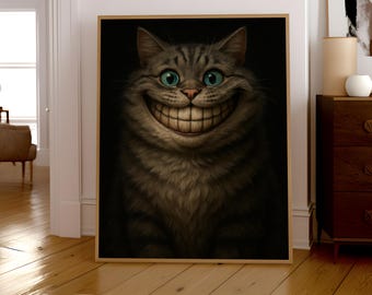 Impression d'art chat souriant lunatique : décoration d'intérieur originale et amusante (téléchargement numérique)