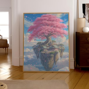 Pink Sakura Anime Print: Japanese Cherry Blossom Landscape (Digital Download)