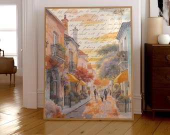 European Street Art Print | Watercolour Italian Street Wall Art | Rustic European Town Artwork | Vintage Travel Poster Style Decor