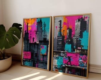Urban Graffiti Wall Art Set Printable – Colorful Street Art Posters for Modern Home Decor